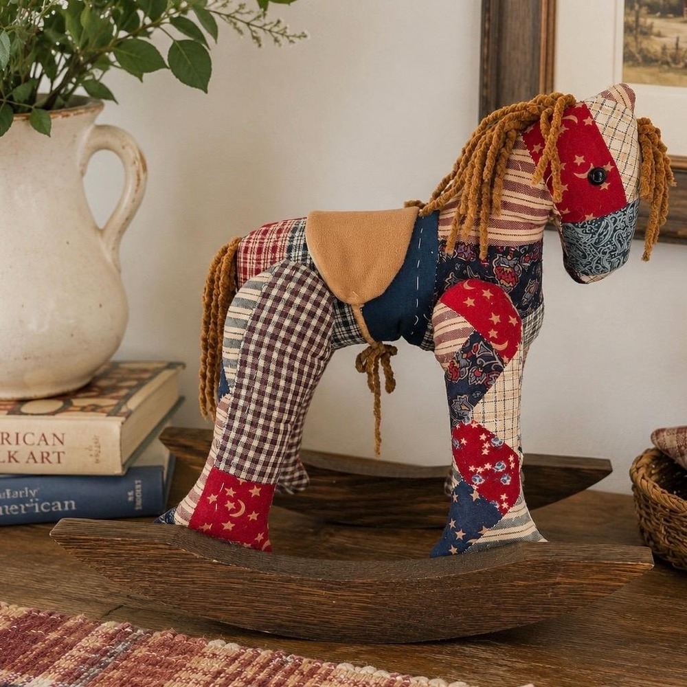 VTG 80s Folk Art Patchwork Rocking Horse Handmade Calico Nursery Primitive